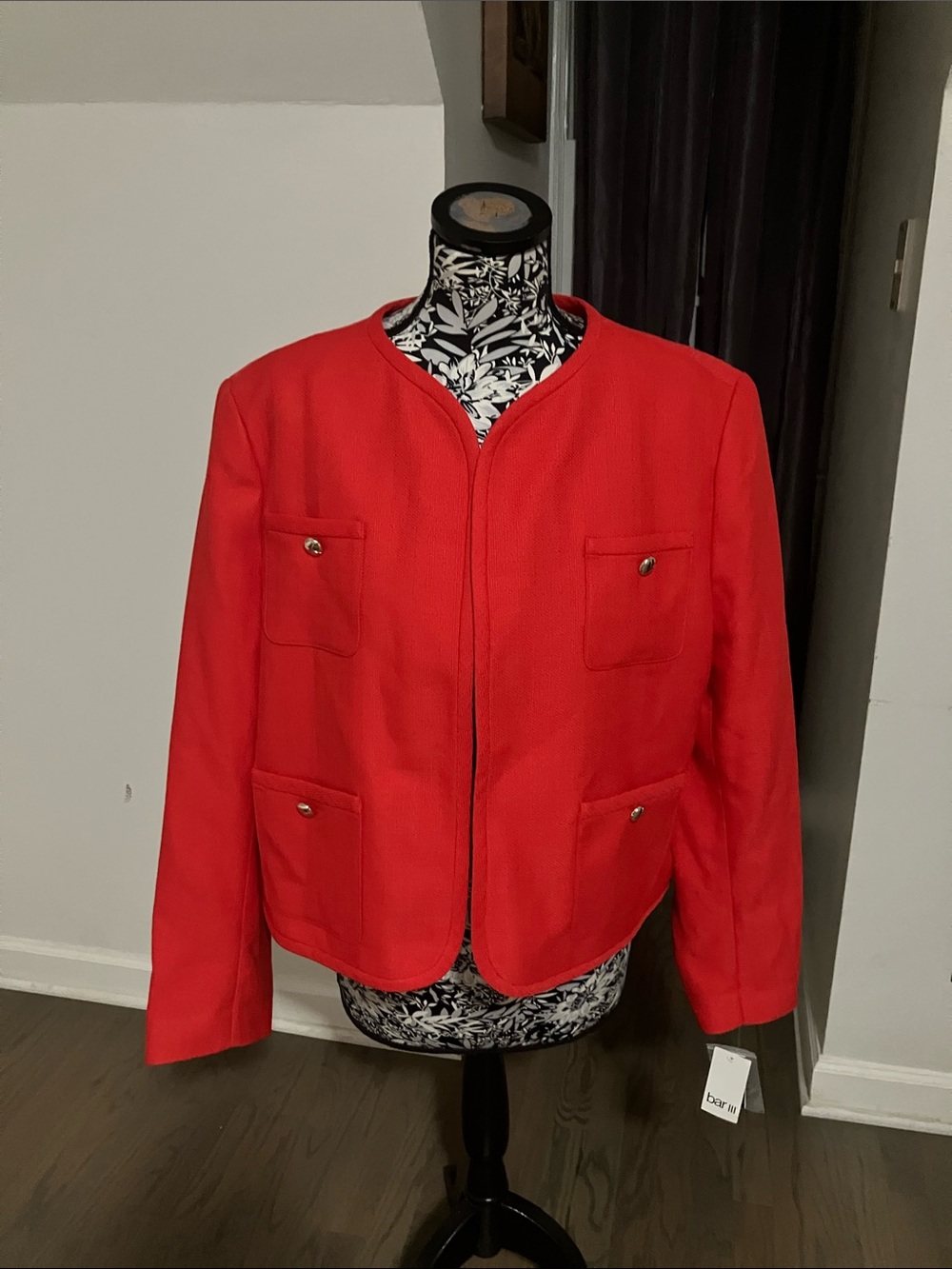 Bar III Red Boxy Collarless Blazer